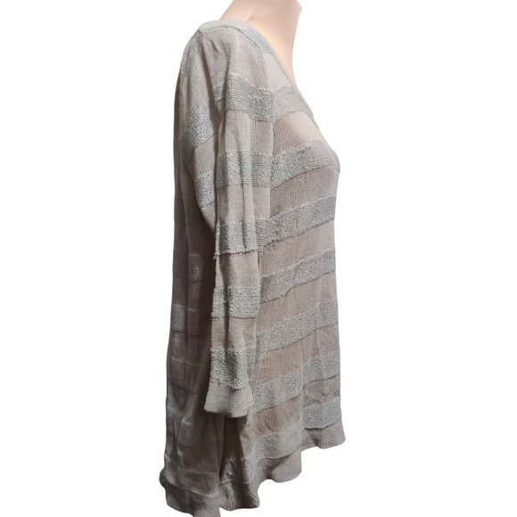 Elle Striped Sequin Sweater Lightweight Open Knit Sparkle Pullover Beige Size XL - Picture 5 of 6